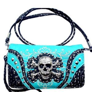Teal 3D Rhinestone Skull Wallet